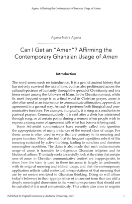 “Amen”? Affirming the Contemporary Ghanaian Usage of Amen