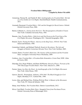 Freedom Riders Bibliography Compiled by Robert Mcauliffe