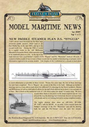 Model Maritime News Sept 2009 Page 1 of 3 NEW PADDLE STEAMER PLAN P.S