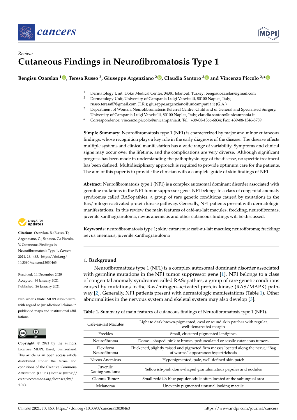 Cutaneous Findings in Neurofibromatosis Type 1