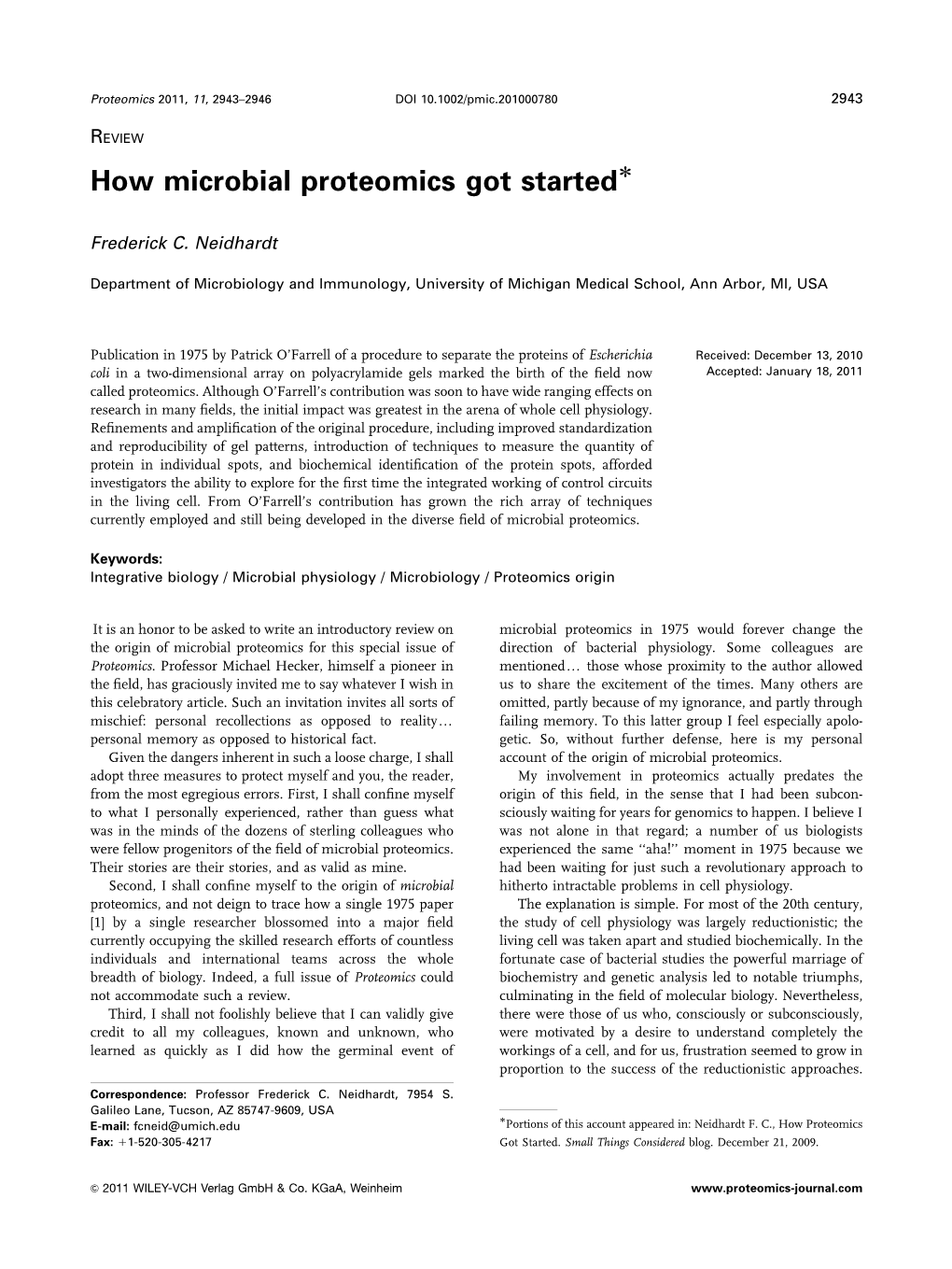 How Microbial Proteomics Got Startedã