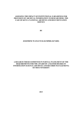 An Assessment of Kenya National Archives and Documentation Service E-Readiness and Its Impact on Provision of Archival Informati