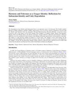Harmony and Tolerance As a Tengger Identity: Reflections for Indonesian Identity and Unity Degradation