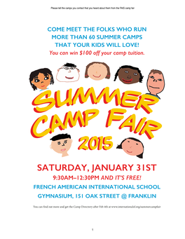 Please Tell the Camps You Contact That You Heard About Them from the FAIS Camp Fair