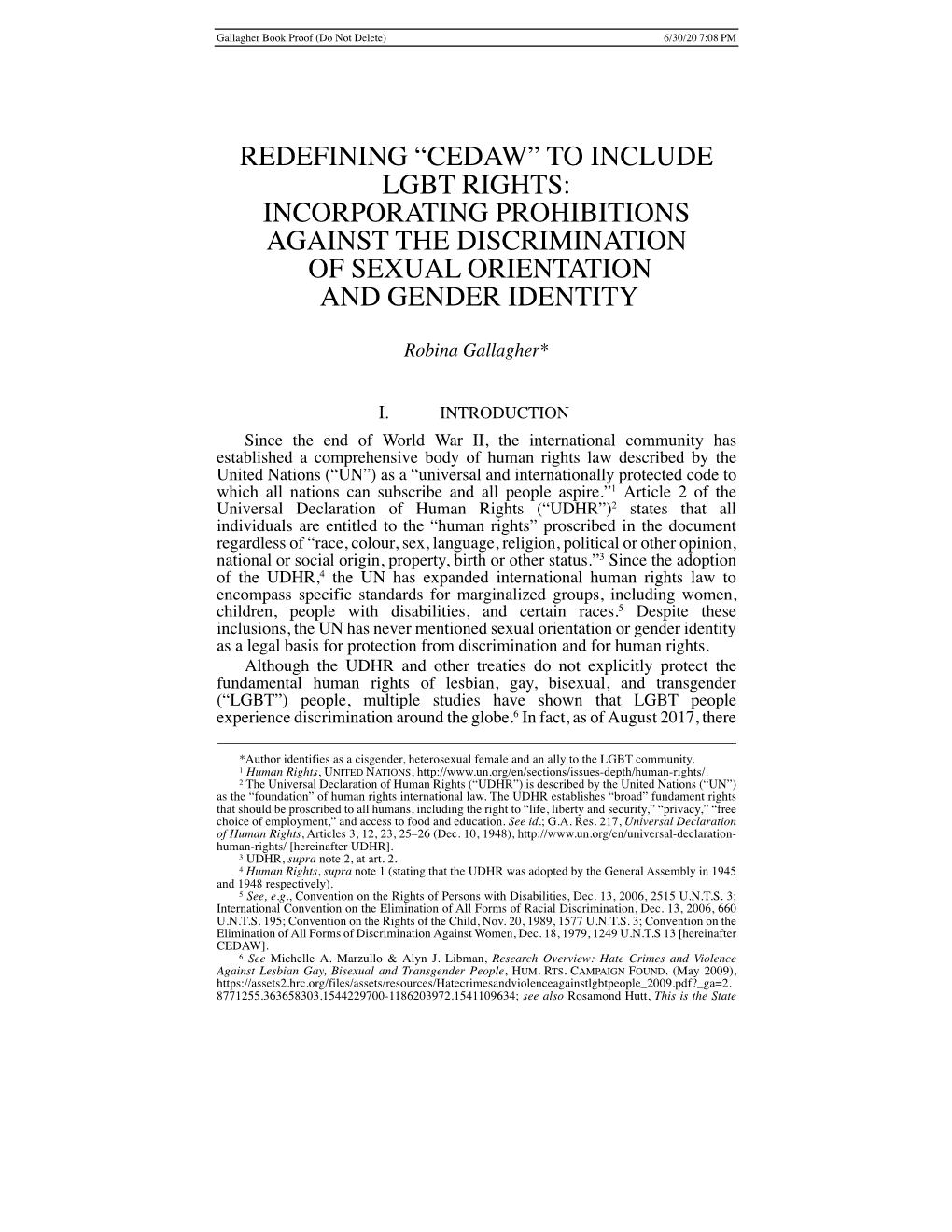 Cedaw” to Include Lgbt Rights: Incorporating Prohibitions Against the Discrimination of Sexual Orientation and Gender Identity