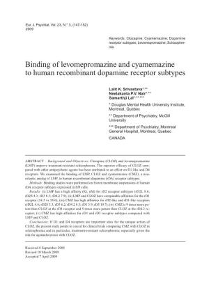 Binding of Levomepromazine and Cyamemazine to Human Recombinant Dopamine Receptor Subtypes
