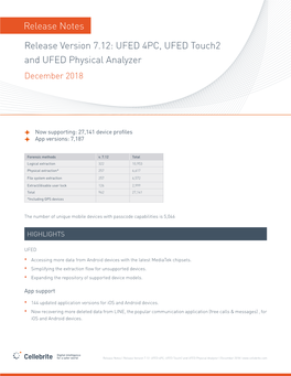 Release Version 7.12: UFED 4PC, UFED Touch2 and UFED Physical Analyzer December 2018