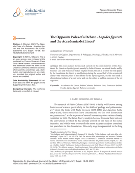 The Opposite Poles of a Debate - Lapides Figurati and the Accademia Dei Lincei1 Citation: A
