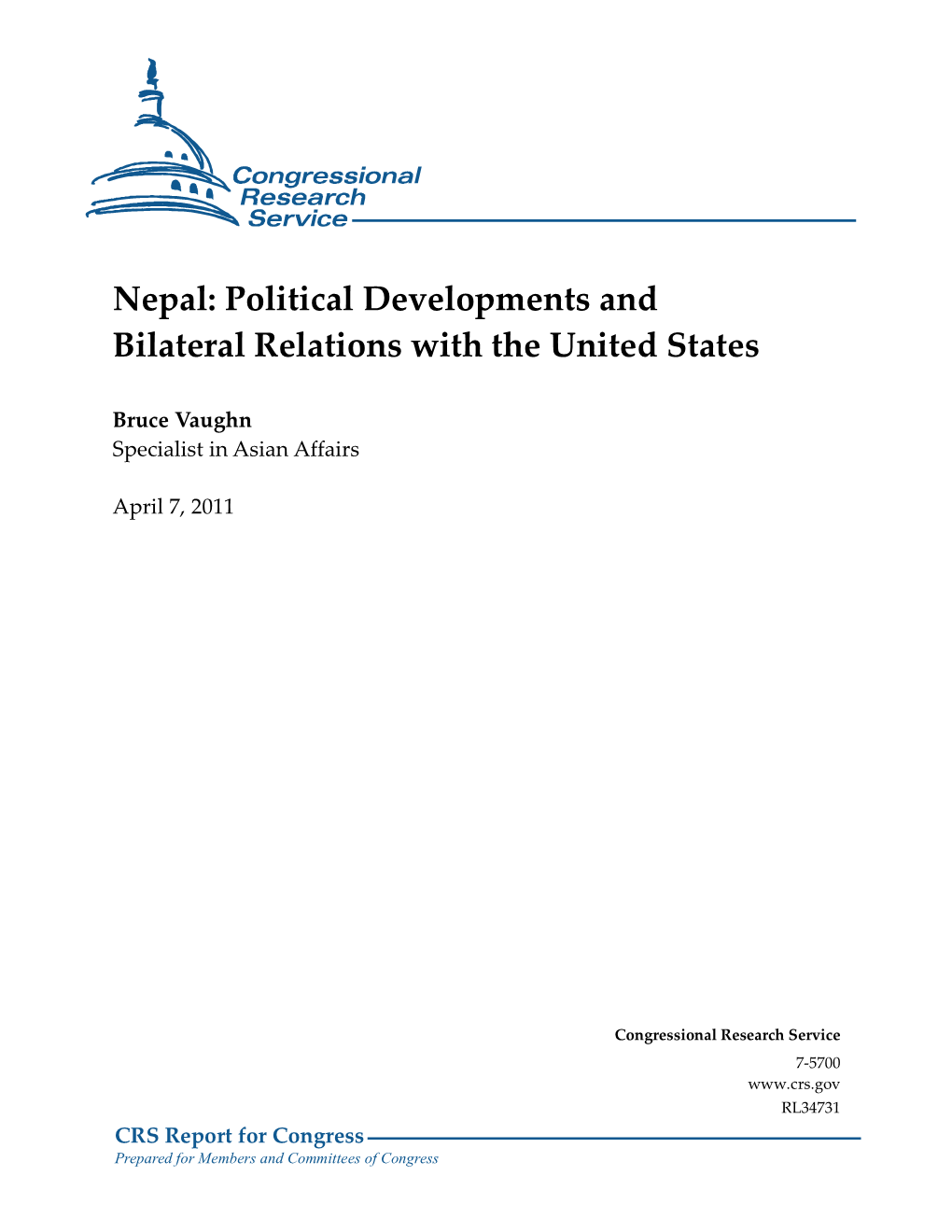 Nepal: Political Developments and Bilateral Relations with the United States