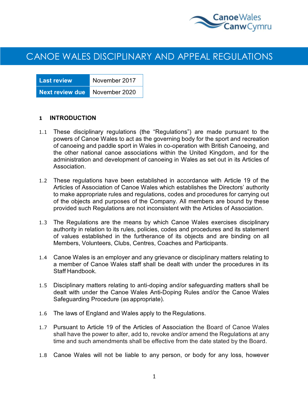 Canoe Wales Disciplinary and Appeal Regulations