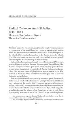 Radical Orthodox Anti-Globalism 1999–2002