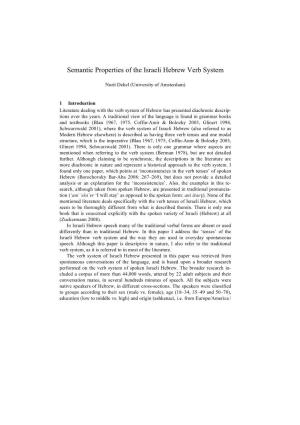 Semantic Properties of the Israeli Hebrew Verb System