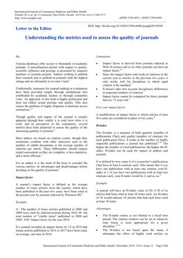 Understanding the Metrics Used to Assess the Quality of Journals