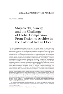 Shipwrecks, Slavery, and the Challenge of Global Comparison: from Fiction to Archive in the Colonial Indian Ocean