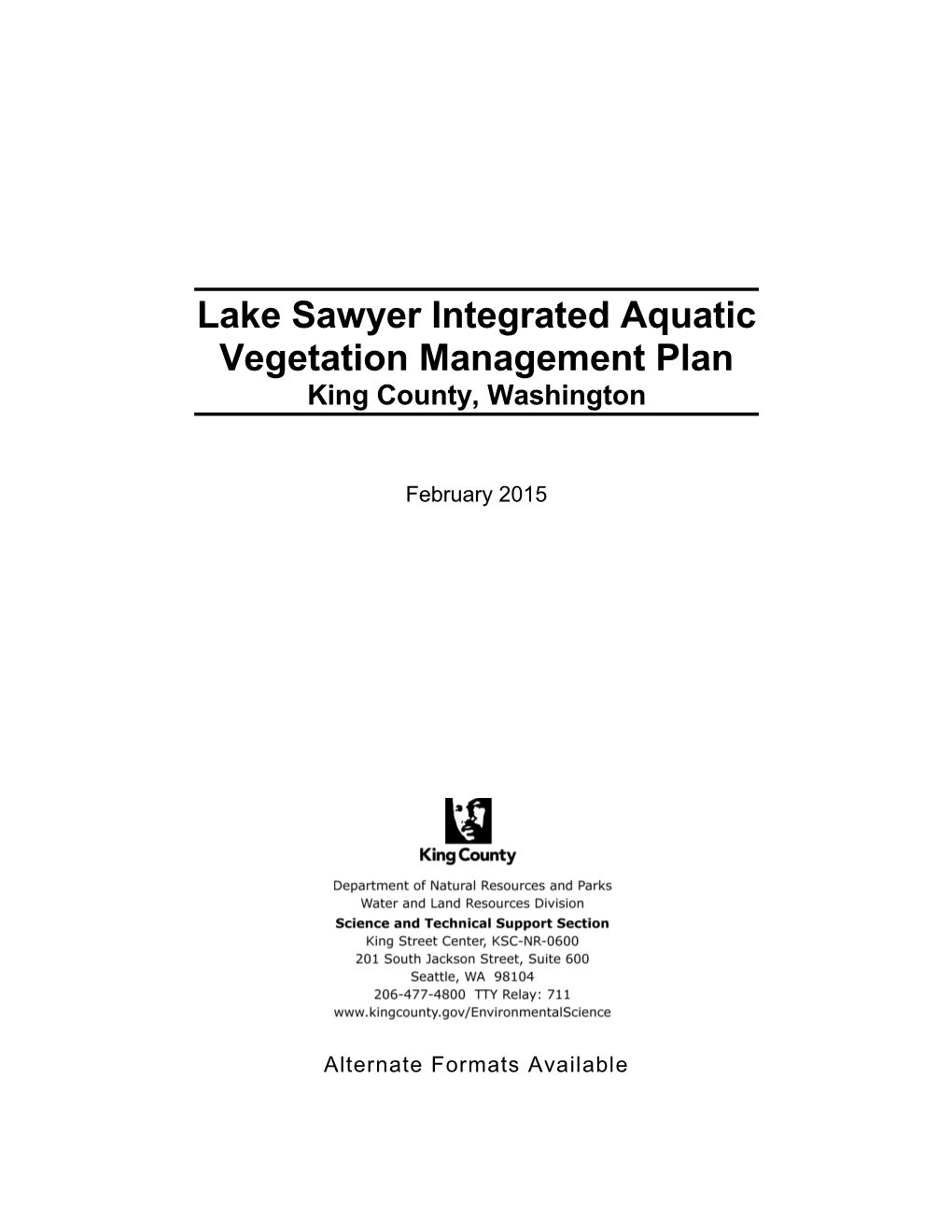 Lake Sawyer Integrated Aquatic Vegetation Management Plan King County, Washington