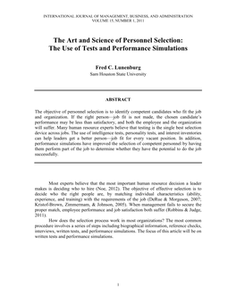 The Art and Science of Personnel Selection: the Use of Tests and Performance Simulations