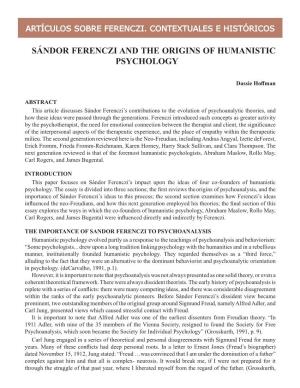 Sándor Ferénczi and the Origins of Humanistic Psychology