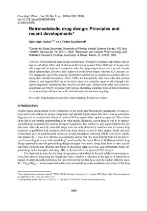 Retrometabolic Drug Design: Principles and Recent Developments*
