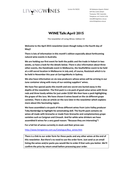 WINE Talk: April 2015