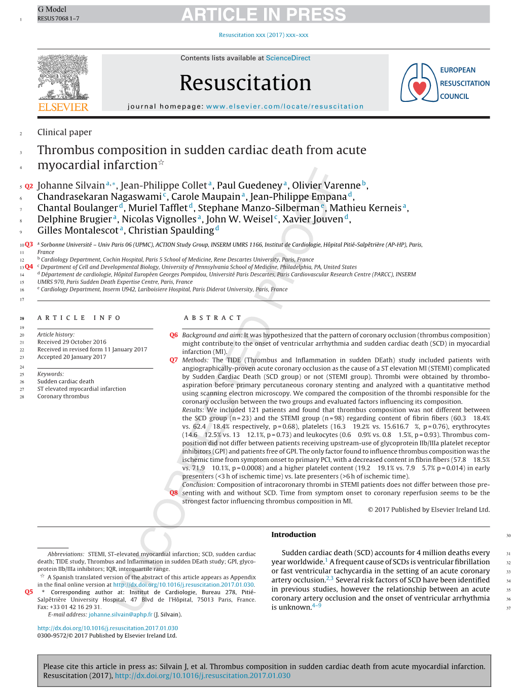 Thrombus Composition in Sudden Cardiac Death from Acute ଝ