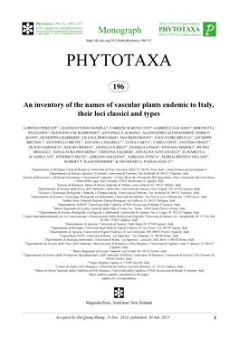 An Inventory of the Names of Vascular Plants Endemic to Italy, Their Loci Classici and Types