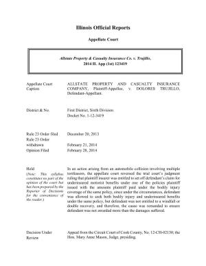 Allstate Property & Casualty Insurance Co. V. Trujillo, 2014 IL App (1St)