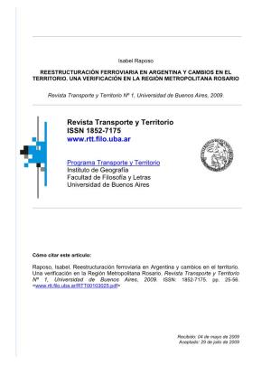 Reestructuración Ferroviaria En Argentina Y Cambios En El Territorio