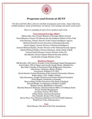 Programs and Events at HCNY