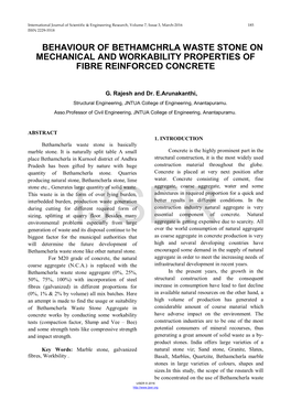 Behaviour of Bethamchrla Waste Stone on Mechanical and Workability Properties of Fibre Reinforced Concrete