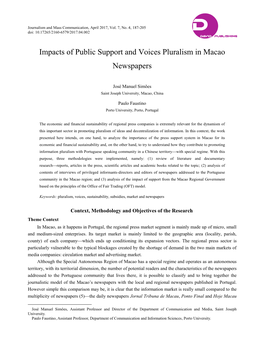 Impacts of Public Support and Voices Pluralism in Macao Newspapers