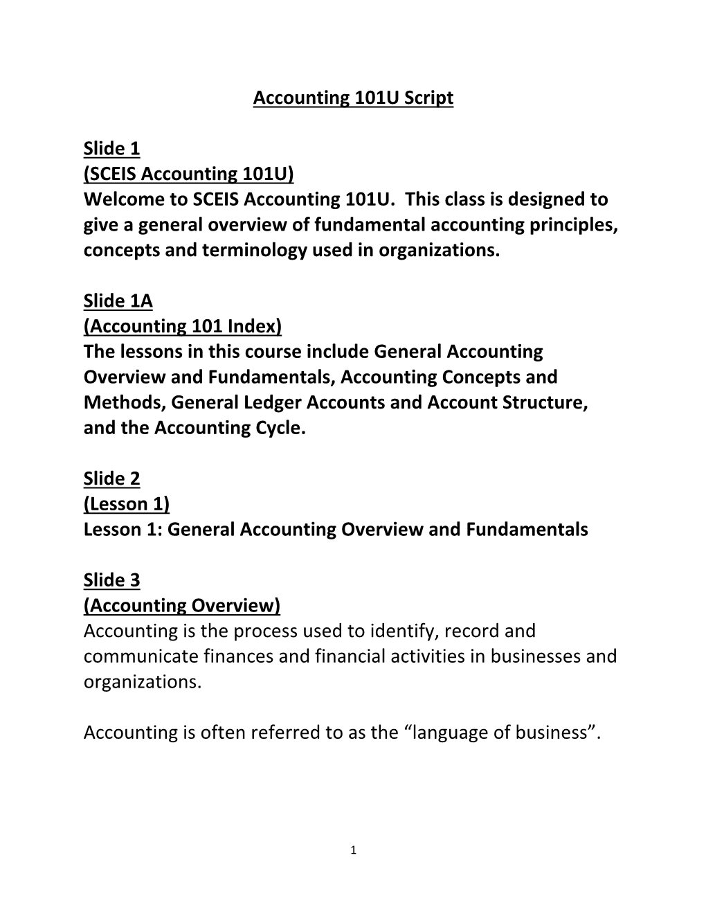 Accounting 101U Script Slide 1