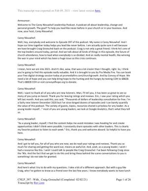 With Craig-Groeschel (Completed 02/02/21) Page 1 of 26 Transcript by Rev.Com