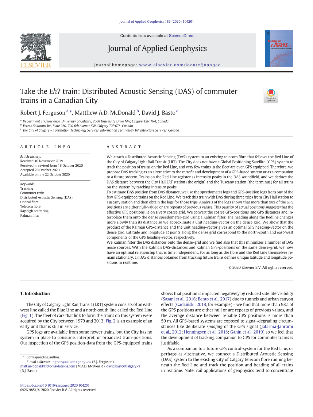 Train: Distributed Acoustic Sensing (DAS) of Commuter Trains in a Canadian City