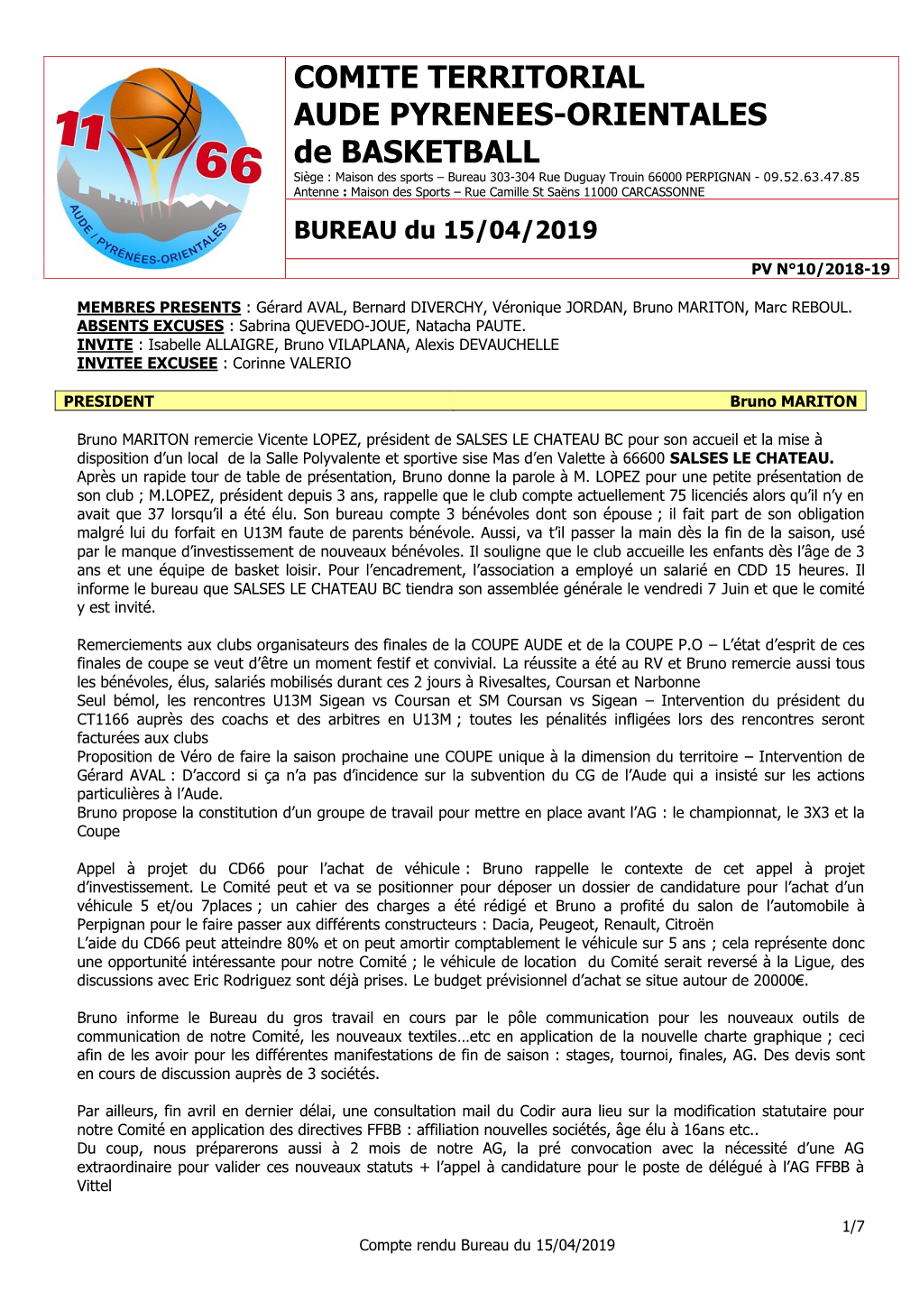 COMITE TERRITORIAL AUDE PYRENEES-ORIENTALES De