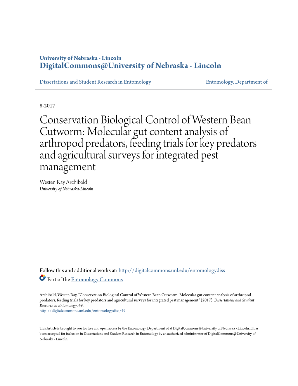 Conservation Biological Control of Western Bean Cutworm: Molecular