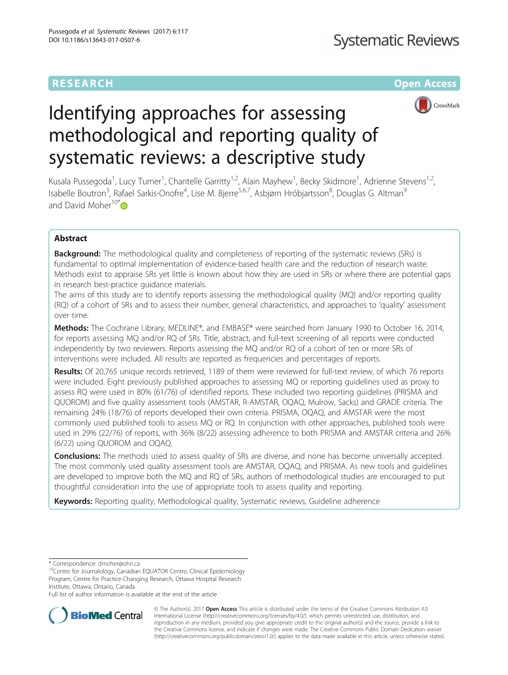 Identifying Approaches for Assessing Methodological and Reporting