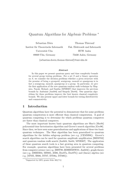 Quantum Algorithms for Algebraic Problems ∗