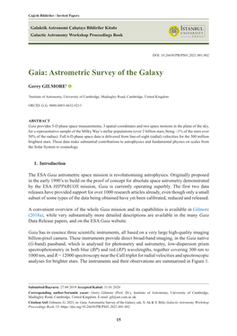 Gaia: Astrometric Survey of the Galaxy