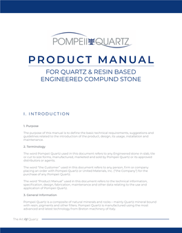 Product Manual for Quartz & Resin Based Engineered Compund Stone