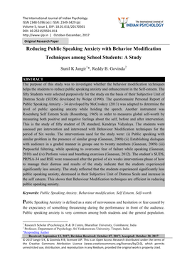 Reducing Public Speaking Anxiety with Behavior Modification Techniques Among School Students: a Study