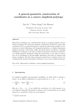 A General Geometric Construction of Coordinates in a Convex Simplicial Polytope