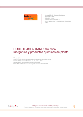 ROBERT JOHN KANE: Química Inorgánica Y Productos Químicos De Planta