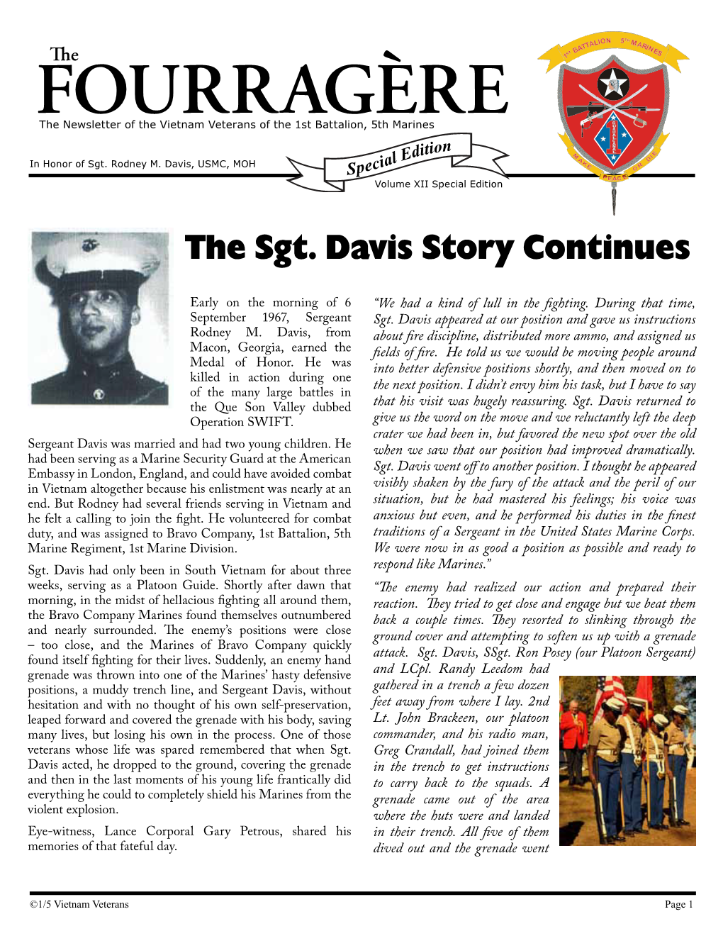 Fourragèrethe Newsletter of the Vietnam Veterans of the 1St Battalion, 5Th Marines Dition in Honor of Sgt