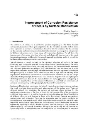 Improvement of Corrosion Resistance of Steels by Surface Modification