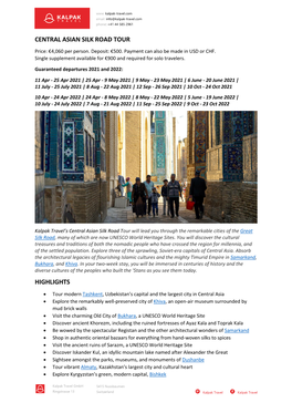 Central Asian Silk Road Tour Highlights