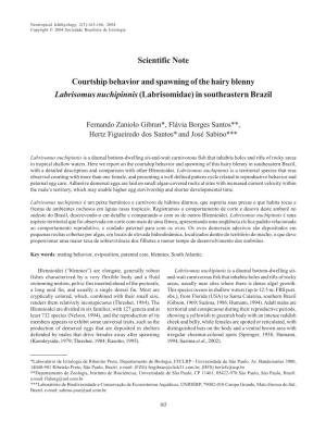 Scientific Note Courtship Behavior and Spawning of the Hairy Blenny