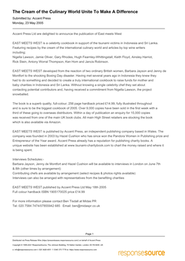 The Cream of the Culinary World Unite to Make a Difference Submitted By: Accent Press Monday, 23 May 2005