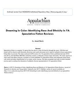 Dreaming in Color: Identifying Race and Ethnicity in YA Speculative Fiction Reviews