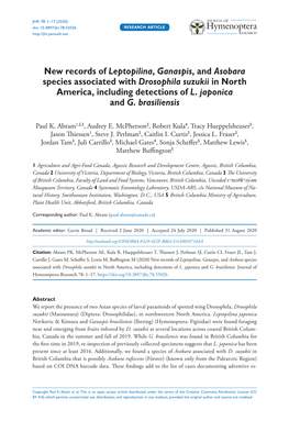 New Records of Leptopilina, Ganaspis, and Asobara Species Associated with Drosophila Suzukii in North America, Including Detections of L