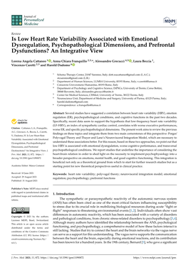 Is Low Heart Rate Variability Associated with Emotional Dysregulation, Psychopathological Dimensions, and Prefrontal Dysfunctions? an Integrative View